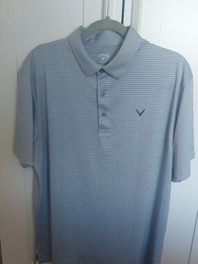 Callaway Men's Pale Blue Micro-Stripe Golf Polo